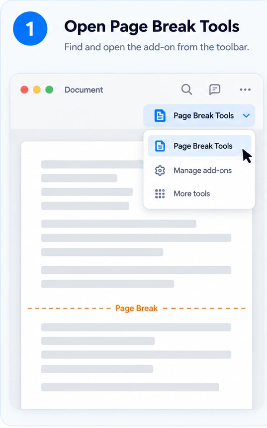 Page Break Tools step 1: open the add-on